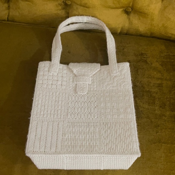 Handbags - BoHo crocheted white square medium tote bag